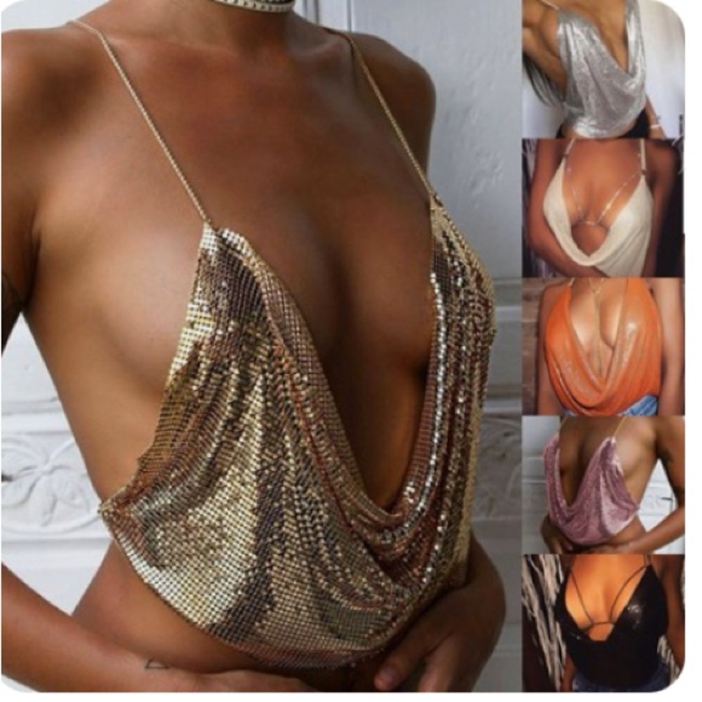 Gold Sequin Backless Crop Top